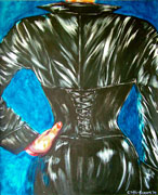 Woman in leather coat - acrylic on paper